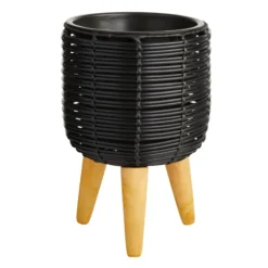 Tracey Boyd Black Polyrattan Plant Stand, 12.6"