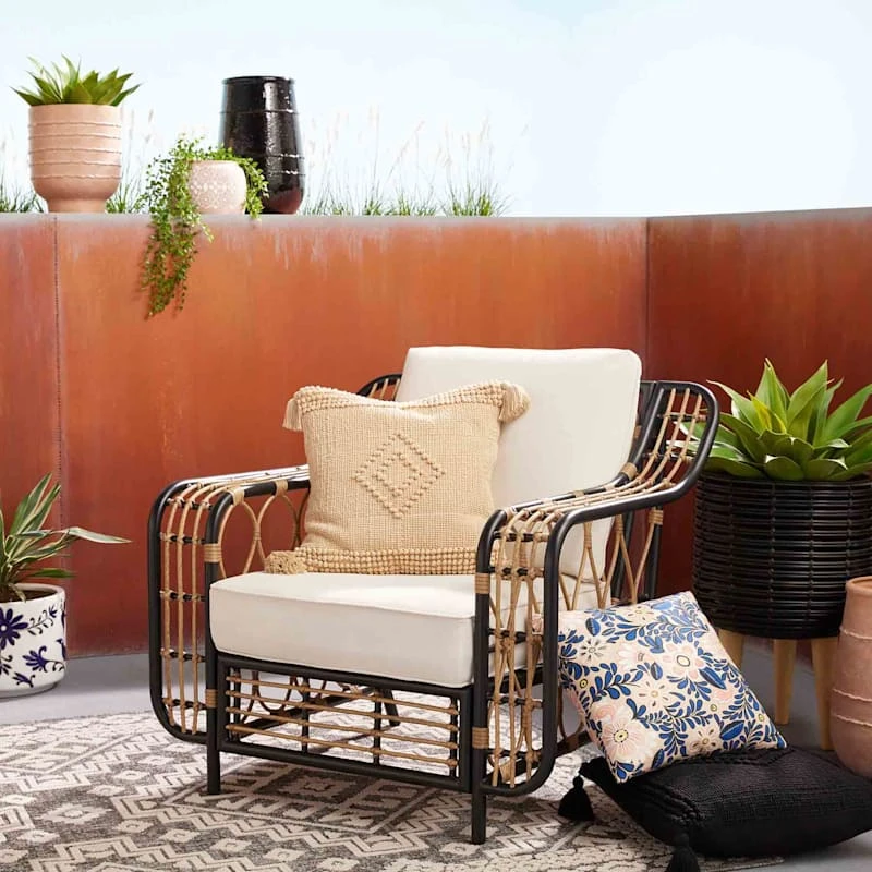 Tracey Boyd Black Polyrattan Plant Stand, 16.9" 3 Tracey Boyd Black Polyrattan Plant Stand, 16.9" - Image 3