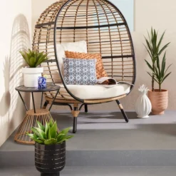 Tracey Boyd Chelsea Brown Steel & Wicker Outdoor Side Table -Outdoor Corner Shop tracey boyd chelsea brown steel wicker outdoor side table 2