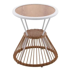 Tracey Boyd Minos Outdoor White Steel & Wicker Side Table