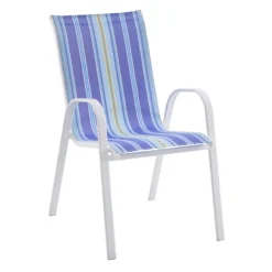 Tracey Boyd Stackable White & Blue Caprice Striped Sling Patio Chair