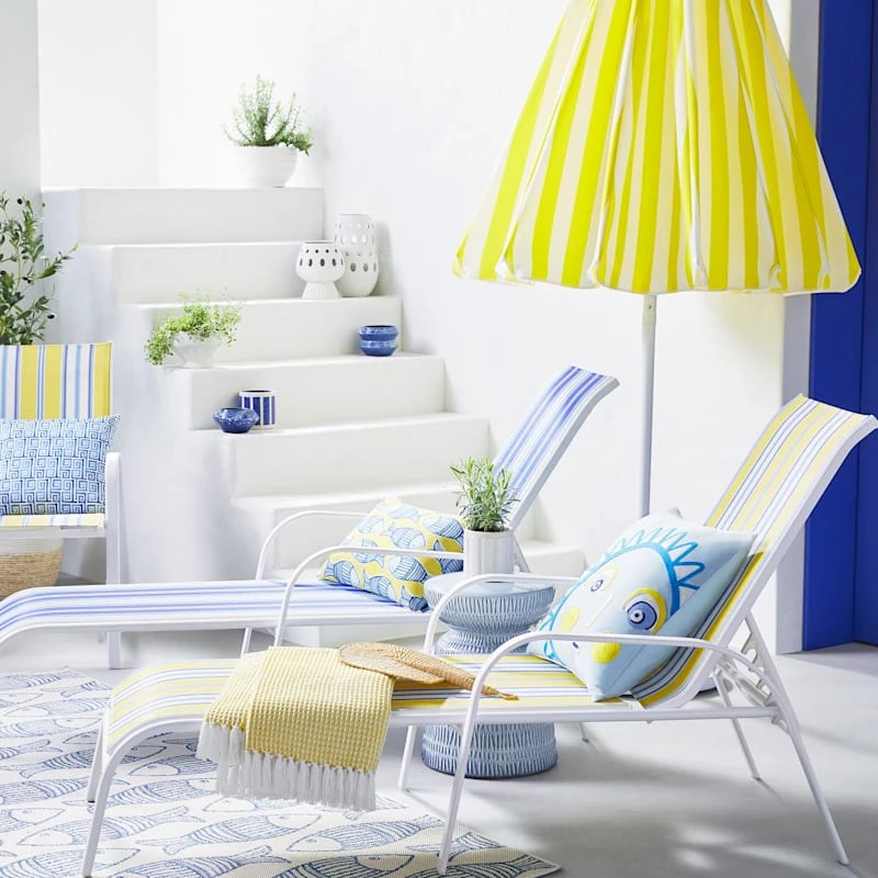 Tracey Boyd Stackable White & Yellow Caprice Striped Sling Outdoor Chaise Lounge Chair 2 Tracey Boyd Stackable White & Yellow Caprice Striped Sling Outdoor Chaise Lounge Chair - Image 2