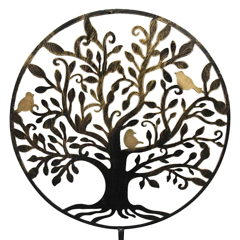 Tree Of Life & Birds Round Metal Cutout Yard Stake, 42" 2 Tree Of Life & Birds Round Metal Cutout Yard Stake, 42" - Image 2