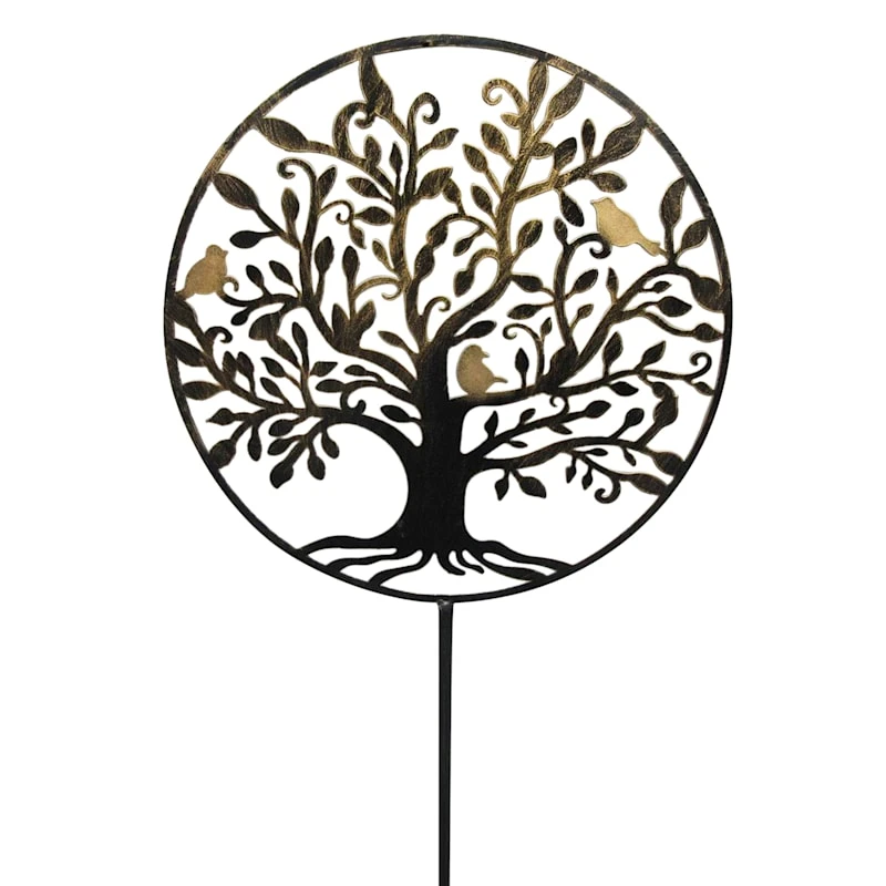 Tree Of Life & Birds Round Metal Cutout Yard Stake, 42" 1 Tree Of Life & Birds Round Metal Cutout Yard Stake, 42"