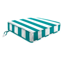 Turquoise Awning Striped Gusseted Outdoor Deep Seat Cushion