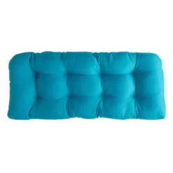Turquoise Canvas Outdoor Wicker Settee Cushion