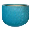 Turquoise Reed Ceramic Planter, 11"