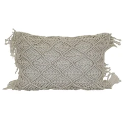 Ty Pennington Natural Macrame Outdoor Lumbar Throw Pillow, 14x20