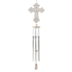 Weathered White Cross Wind Chime, 21"