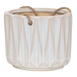 White Angles Hanging Ceramic Pot, Medium