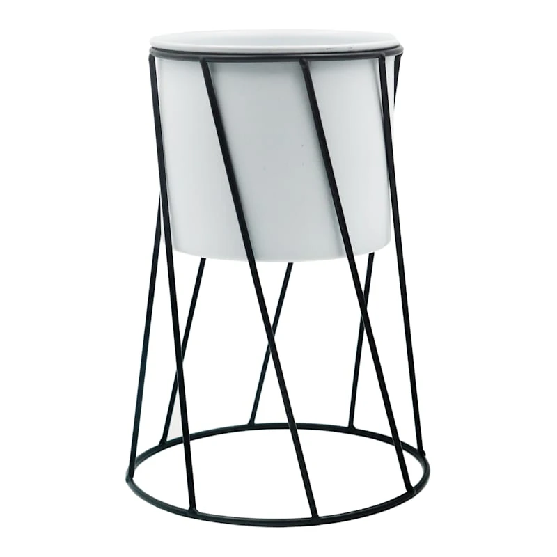 White & Black Metal Plant Stand, 7.5x11 1 White & Black Metal Plant Stand, 7.5x11