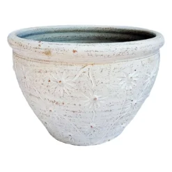 White Chamomile Clay Planter, 10.5"