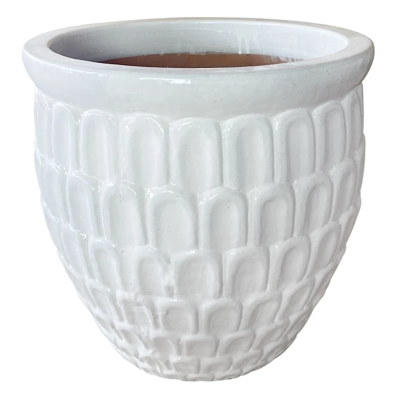 White Crown Ceramic Planter, 19" 1 White Crown Ceramic Planter, 19"