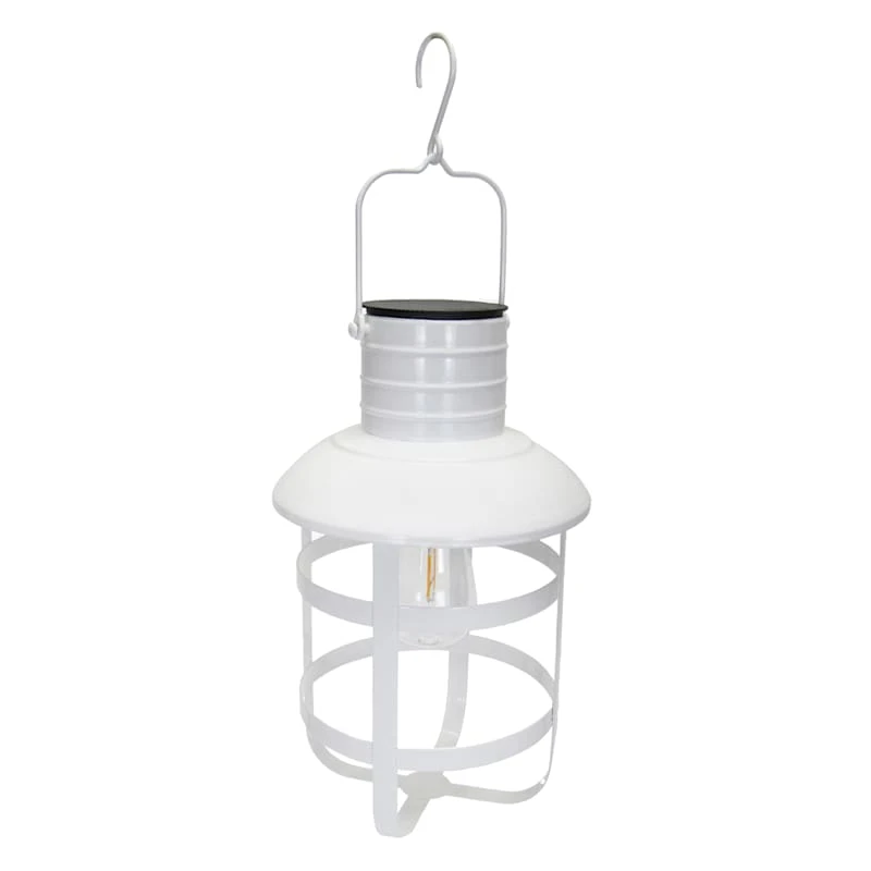 White Hanging Industrial LED Lantern With Timer, 12" 1 White Hanging Industrial LED Lantern With Timer, 12"
