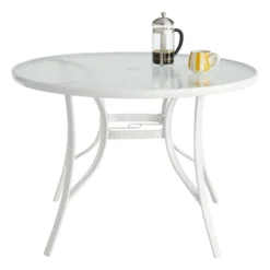 White Steel Round Table, 42" 9 White Steel Round Table, 42" -Outdoor Corner Shop white steel round table 42 1