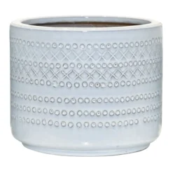 White Tribal Ceramic Pot, Medium