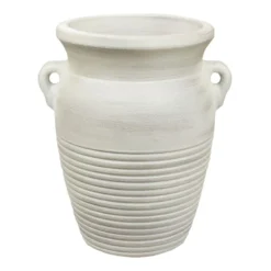 Whitewashed Clay Pot With Handles, 11.5"