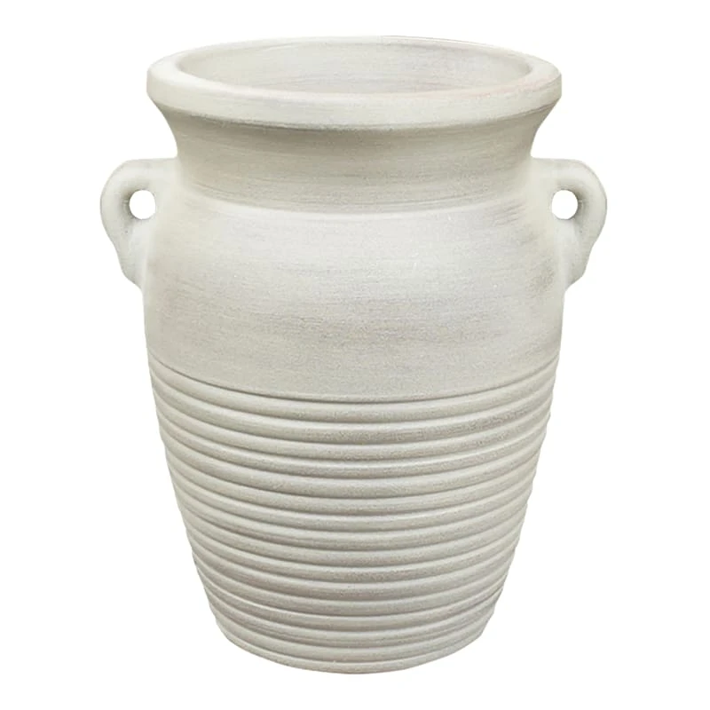 Whitewashed Clay Pot With Handles, 11.5" 1 Whitewashed Clay Pot With Handles, 11.5"