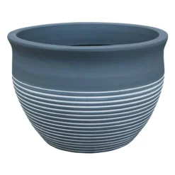 Wide Lip White Striped Grey Pot, Medium