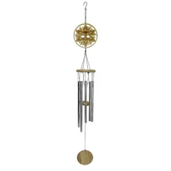 Wood Sun Face Wind Chime, 34"