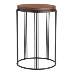 Wood-Top Black Metal Plant Stand, 12x18