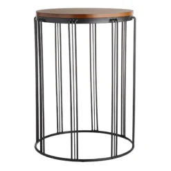 Wood-Top Black Metal Plant Stand, 16x22