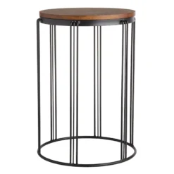 Wood-Top Black Metal Plant Stand, 20x14