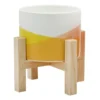 Yellow Colorblock Ceramic Citronella Candle With Stand