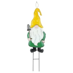 Yellow Hat Metal Gnome Garden Stake, 31"