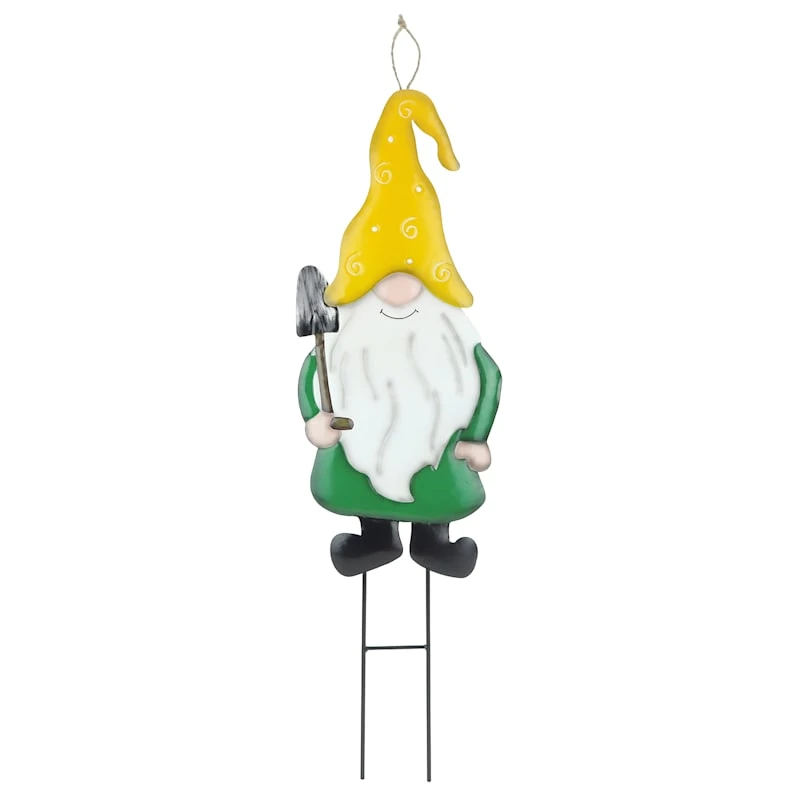Yellow Hat Metal Gnome Garden Stake, 31" 1 Yellow Hat Metal Gnome Garden Stake, 31"
