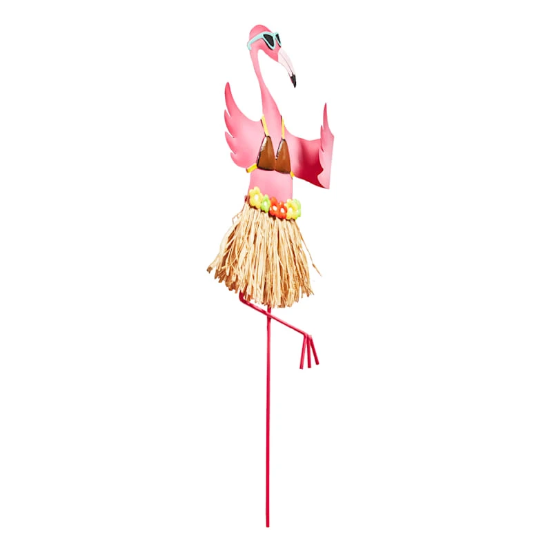 Yellow & Pink Hula Flamingo Garden Stake, 24" 2 Yellow & Pink Hula Flamingo Garden Stake, 24" - Image 2